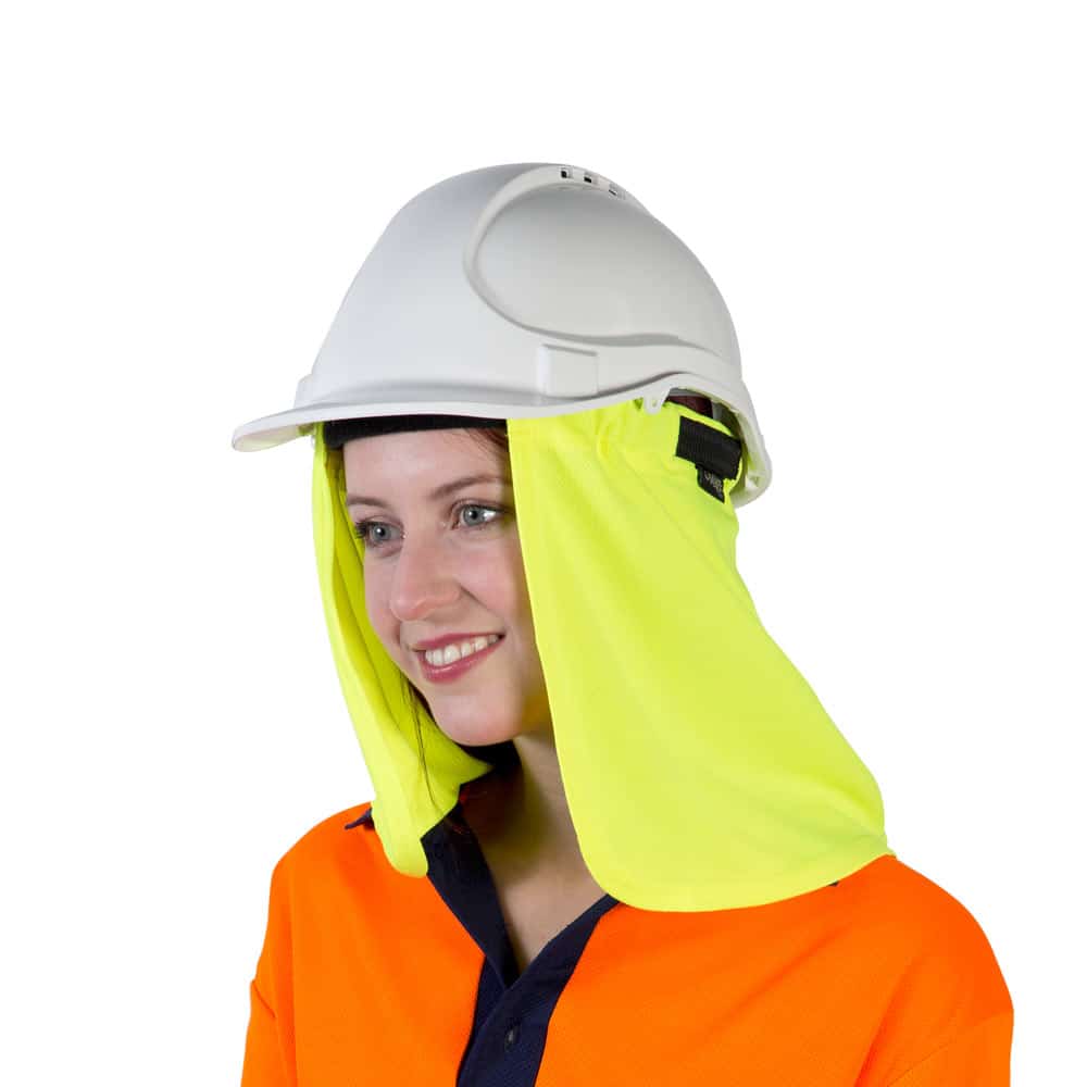 Attach-A-Flap by UVeto Australia-Hi-Vis-Yellow-Micro-Mesh-AAFYW hard hat neck flap australia uveto attach a flap upf50 sun protection