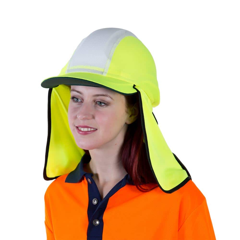Gobi-Over-Hat-by UVeto Australia Micro-Mesh-Hi-Vis-Yellow-GBMYW hard hat sun protection cover australia uveto gobi over hat full coverage helmet sun protection